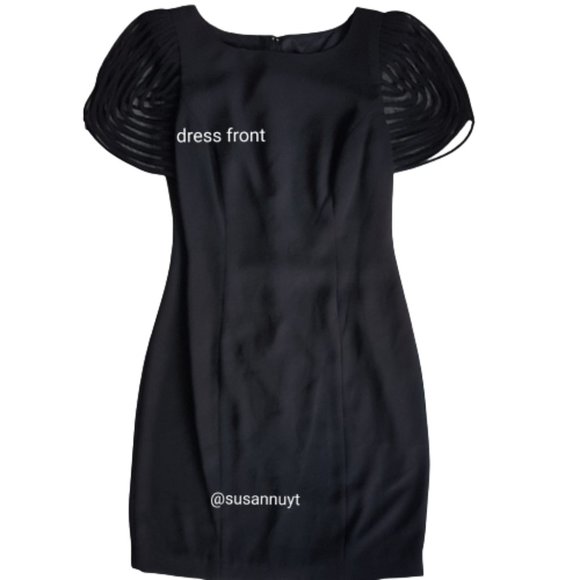 Donna Morgan Little Black Dress Academia Skeletal Glamourcore Sleeve Cap Sz 4 ♥️ - Picture 8 of 9